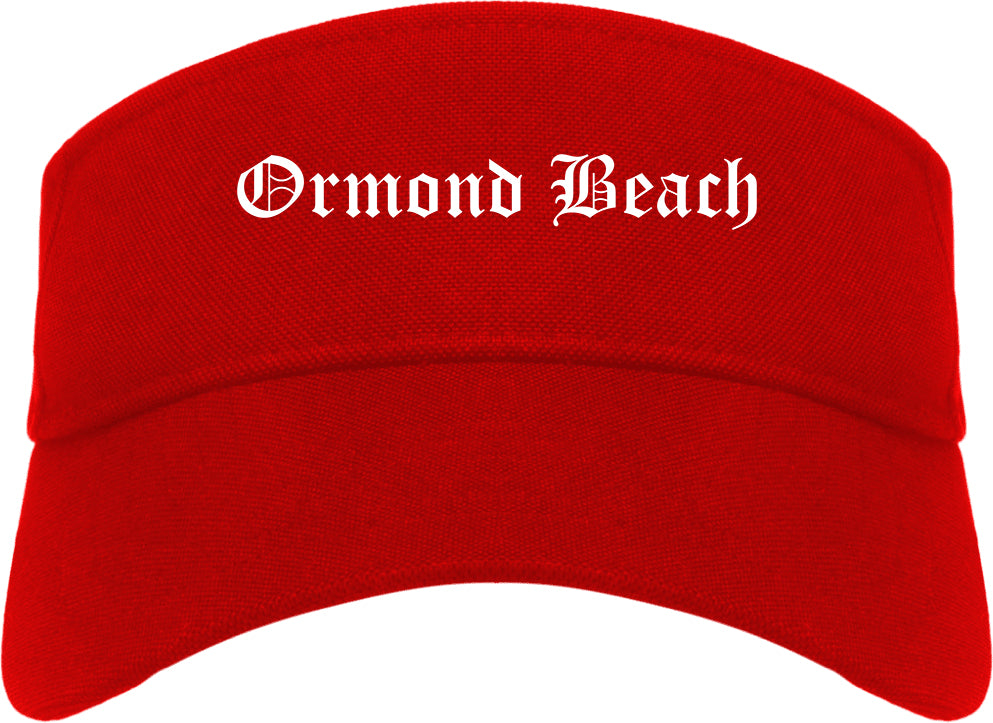 Ormond Beach Florida FL Old English Mens Visor Cap Hat Red