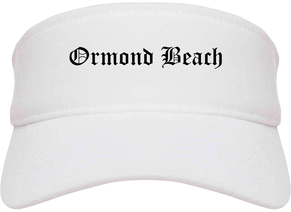 Ormond Beach Florida FL Old English Mens Visor Cap Hat White