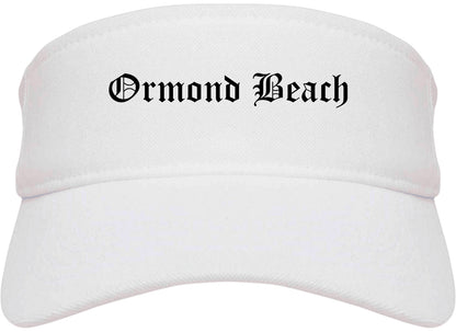 Ormond Beach Florida FL Old English Mens Visor Cap Hat White
