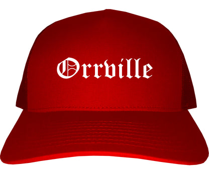 Orrville Ohio OH Old English Mens Trucker Hat Cap Red