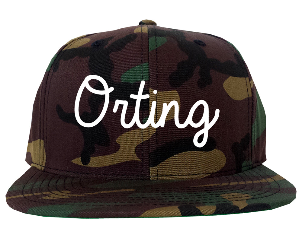 Orting Washington WA Script Mens Snapback Hat Army Camo