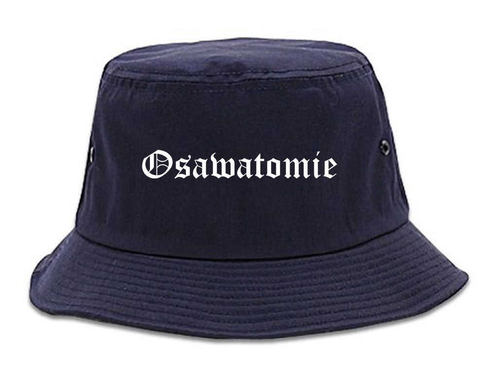 Osawatomie Kansas KS Old English Mens Bucket Hat Navy Blue