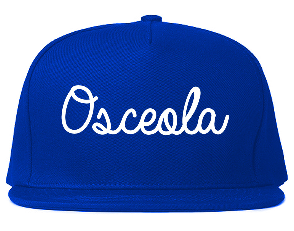 Osceola Arkansas AR Script Mens Snapback Hat Royal Blue