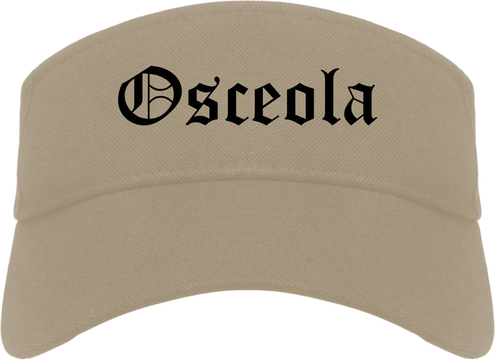 Osceola Iowa IA Old English Mens Visor Cap Hat Khaki