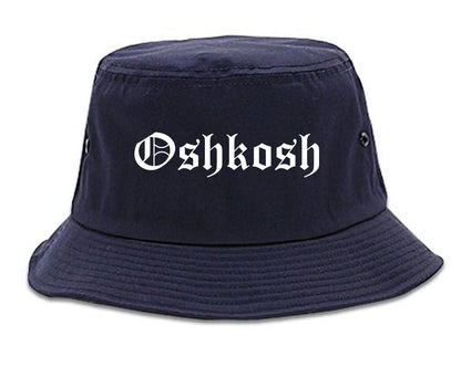 Oshkosh Wisconsin WI Old English Mens Bucket Hat Navy Blue