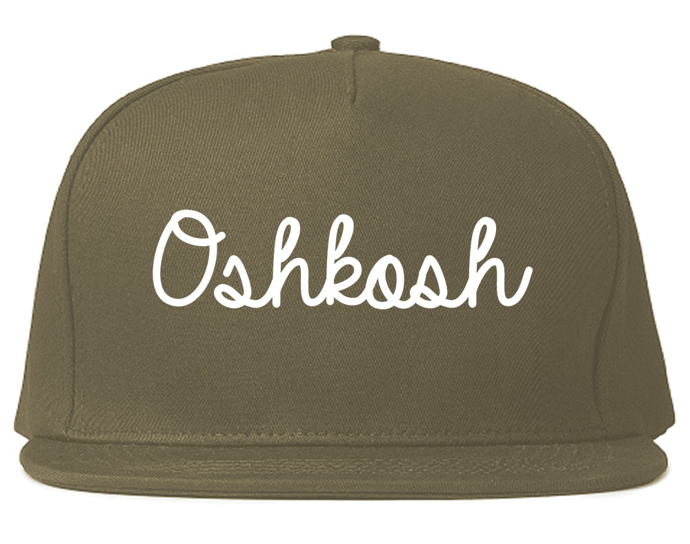 Oshkosh Wisconsin WI Script Mens Snapback Hat Grey