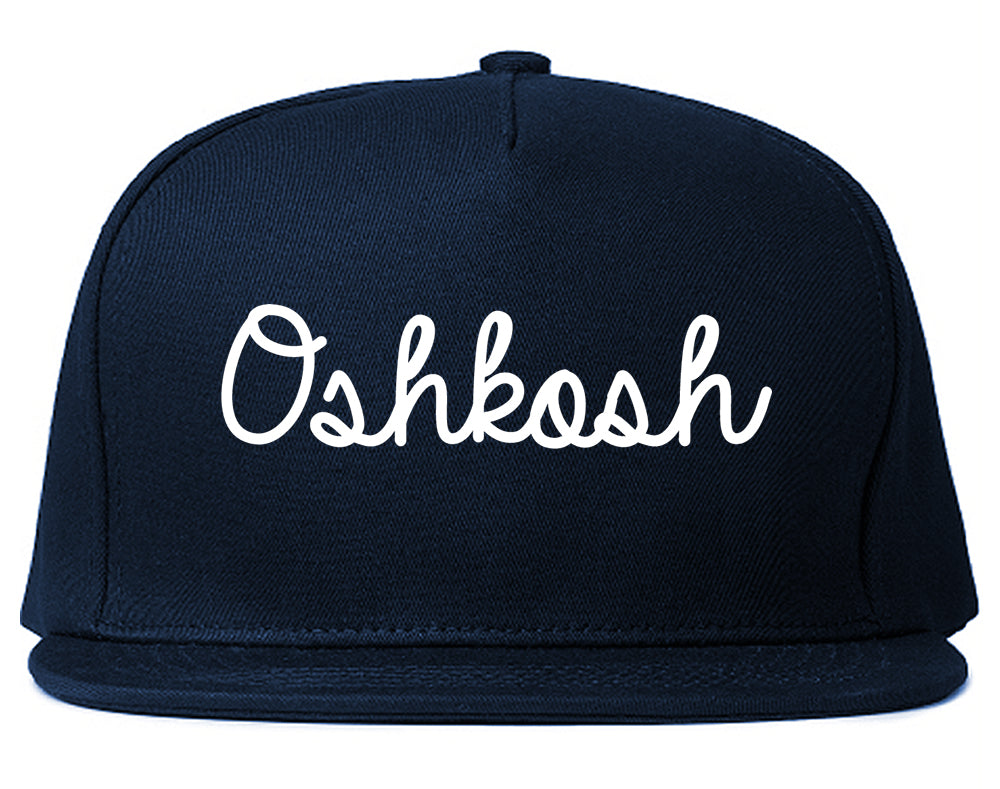 Oshkosh Wisconsin WI Script Mens Snapback Hat Navy Blue