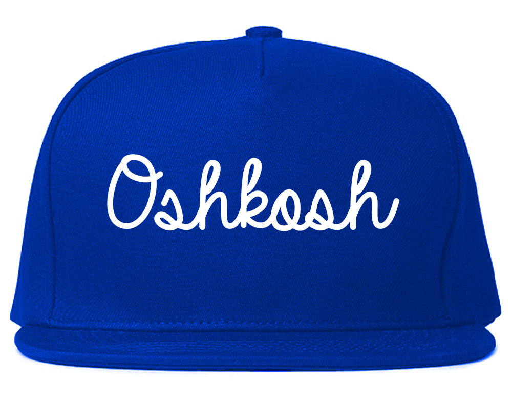 Oshkosh Wisconsin WI Script Mens Snapback Hat Royal Blue