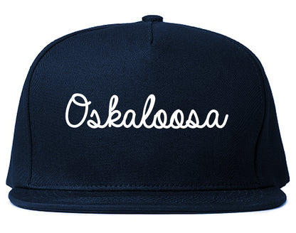 Oskaloosa Iowa IA Script Mens Snapback Hat Navy Blue