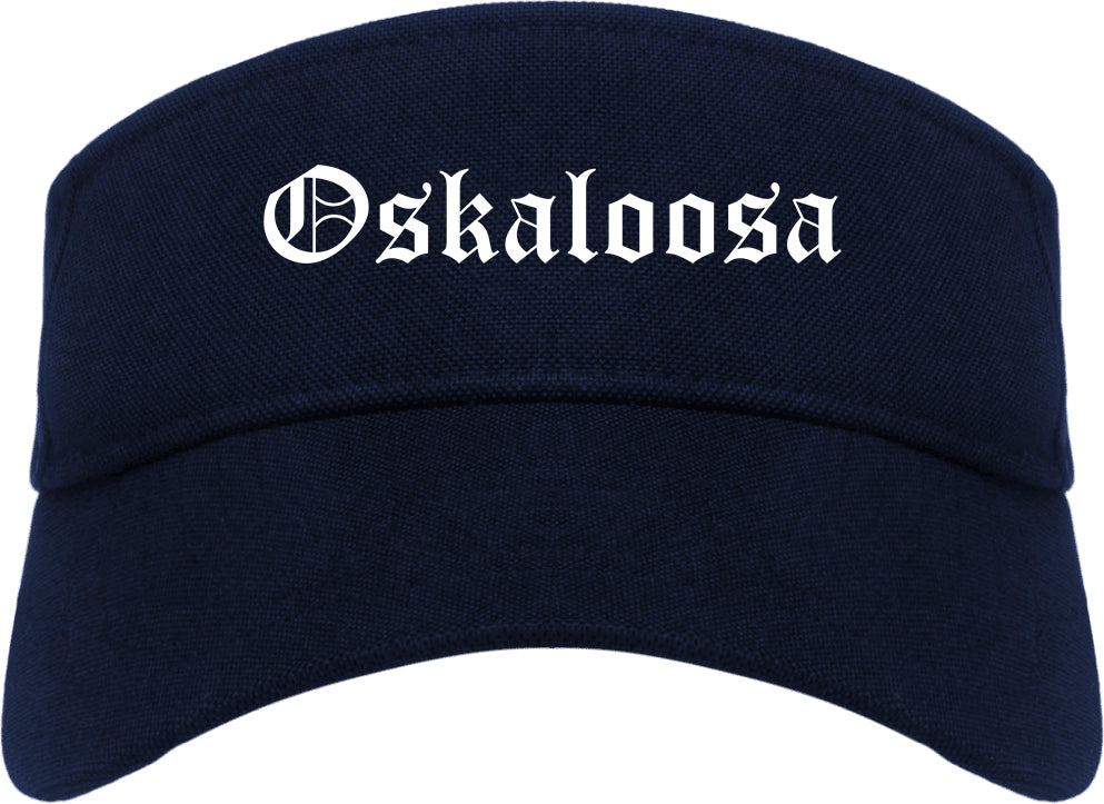 Oskaloosa Iowa IA Old English Mens Visor Cap Hat Navy Blue