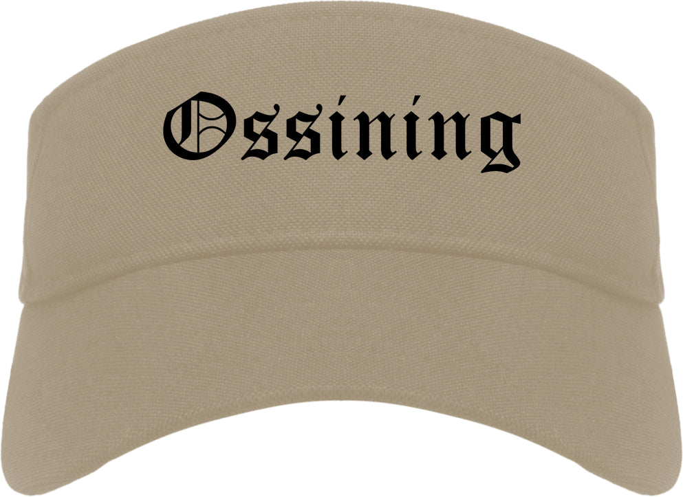 Ossining New York NY Old English Mens Visor Cap Hat Khaki