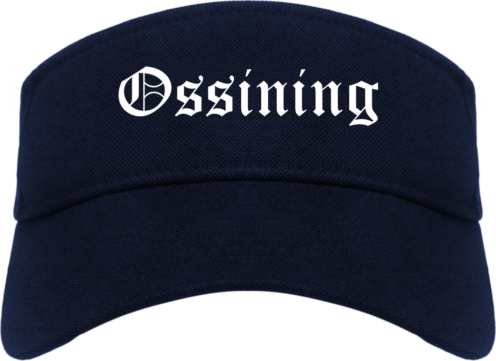 Ossining New York NY Old English Mens Visor Cap Hat Navy Blue