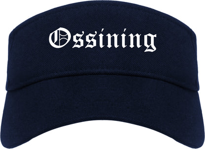 Ossining New York NY Old English Mens Visor Cap Hat Navy Blue