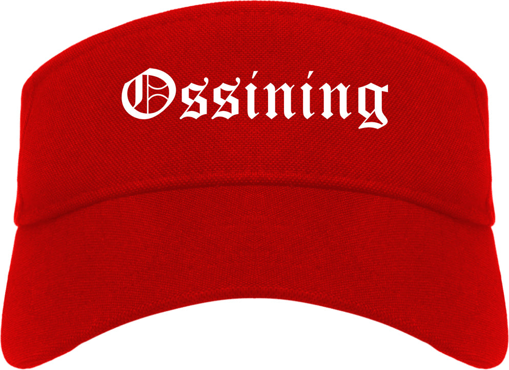 Ossining New York NY Old English Mens Visor Cap Hat Red