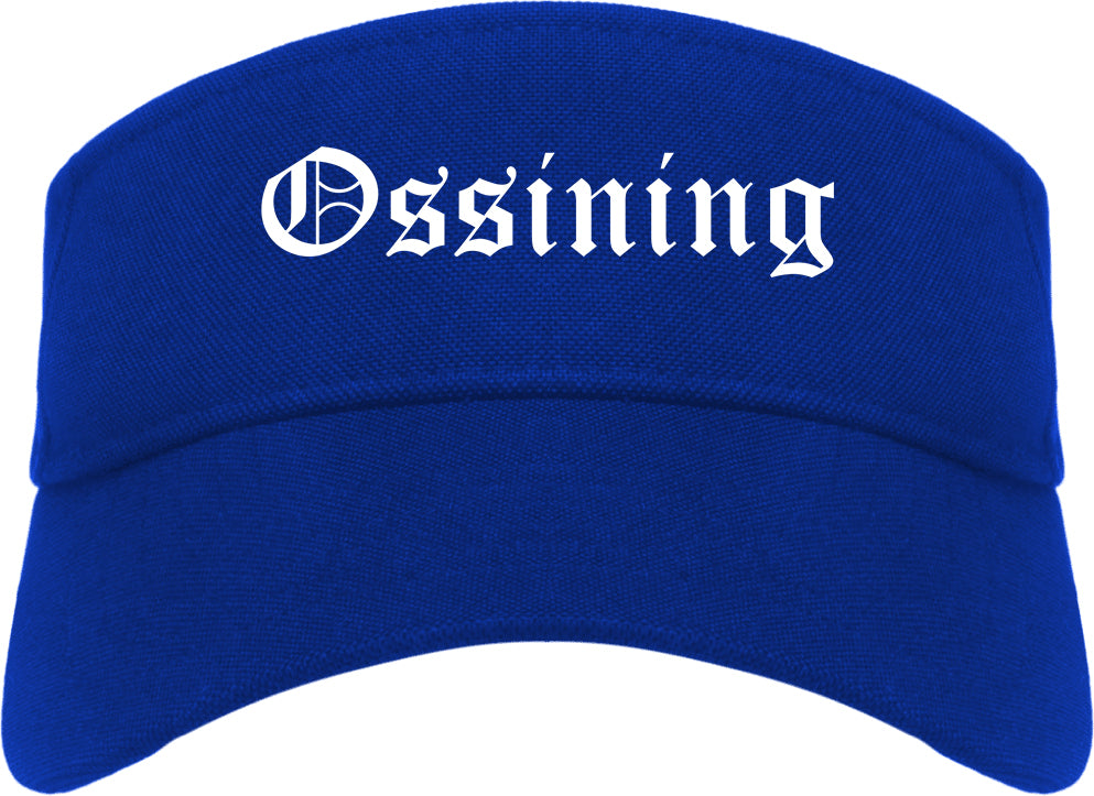 Ossining New York NY Old English Mens Visor Cap Hat Royal Blue