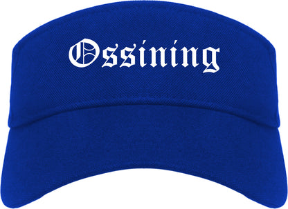 Ossining New York NY Old English Mens Visor Cap Hat Royal Blue