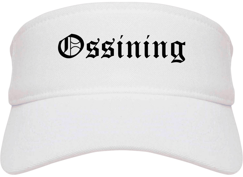 Ossining New York NY Old English Mens Visor Cap Hat White