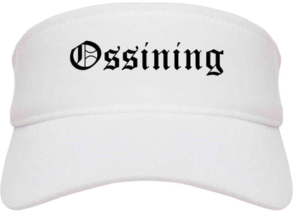 Ossining New York NY Old English Mens Visor Cap Hat White