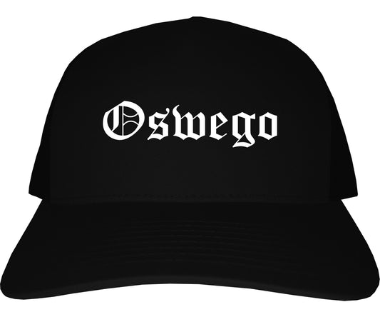Oswego Illinois IL Old English Mens Trucker Hat Cap Black