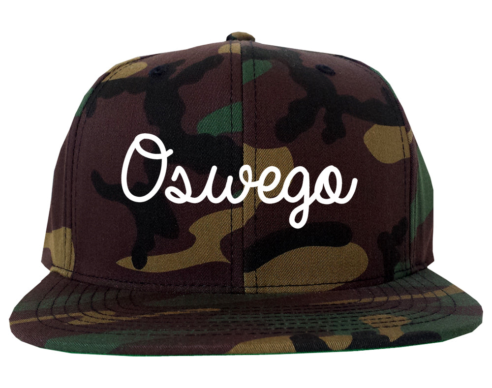 Oswego Illinois IL Script Mens Snapback Hat Army Camo