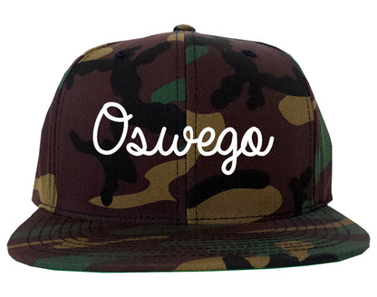 Oswego Illinois IL Script Mens Snapback Hat Army Camo