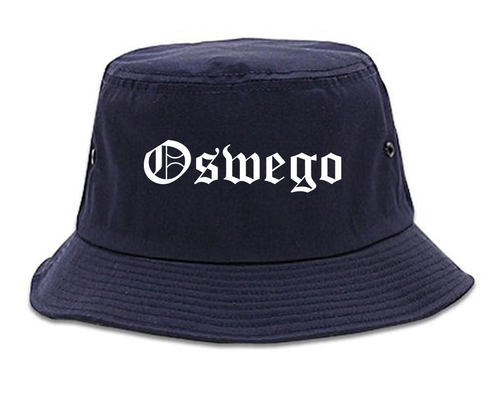 Oswego New York NY Old English Mens Bucket Hat Navy Blue