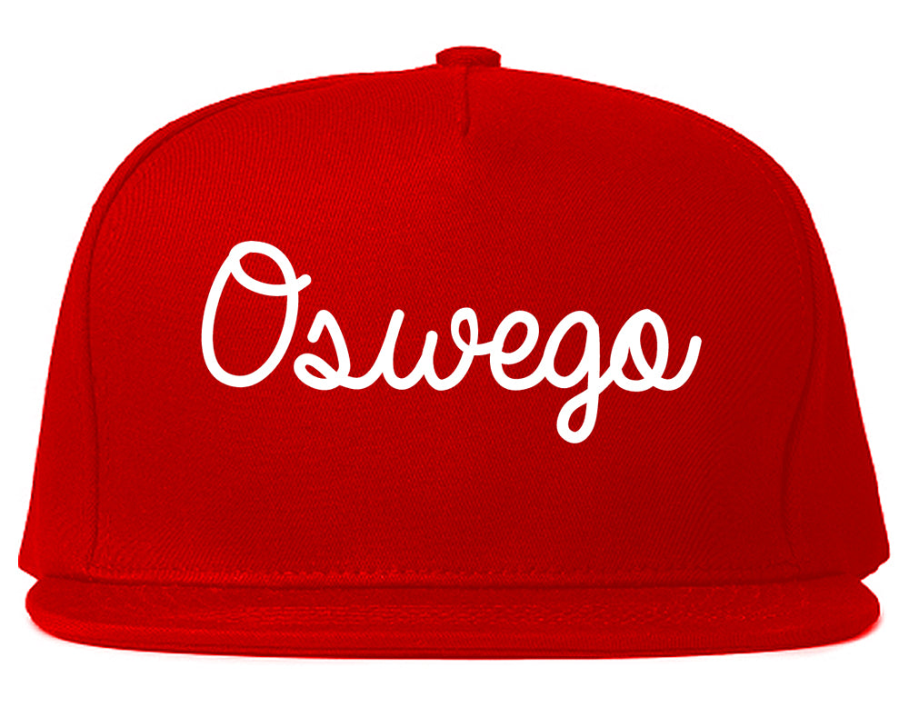 Oswego New York NY Script Mens Snapback Hat Red