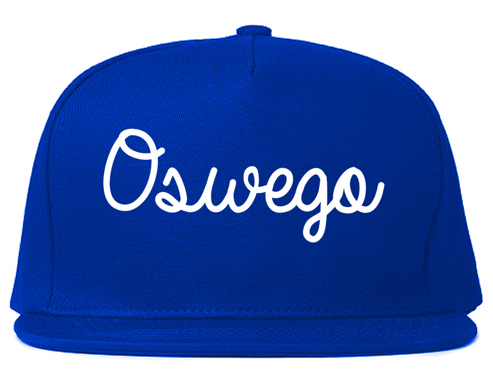 Oswego New York NY Script Mens Snapback Hat Royal Blue