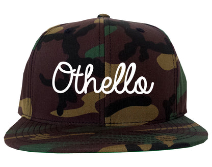 Othello Washington WA Script Mens Snapback Hat Army Camo