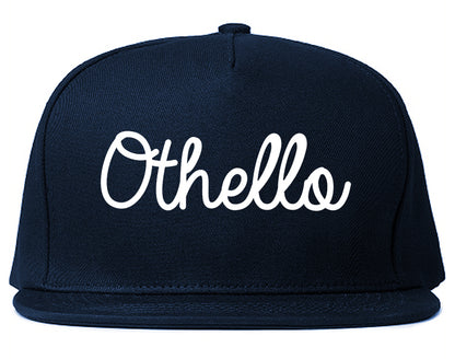 Othello Washington WA Script Mens Snapback Hat Navy Blue