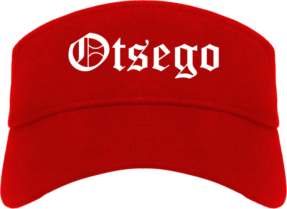 Otsego Minnesota MN Old English Mens Visor Cap Hat Red
