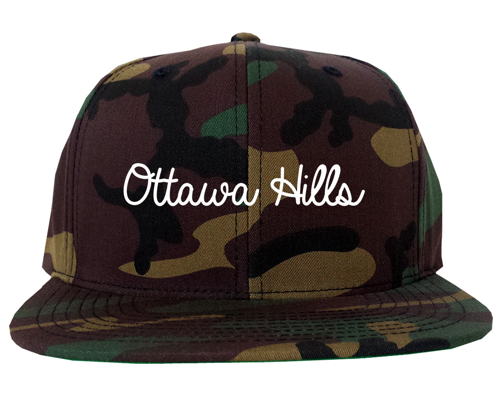 Ottawa Hills Ohio OH Script Mens Snapback Hat Army Camo