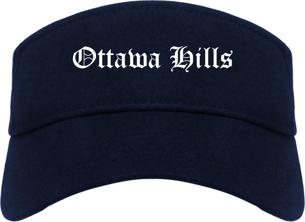 Ottawa Hills Ohio OH Old English Mens Visor Cap Hat Navy Blue