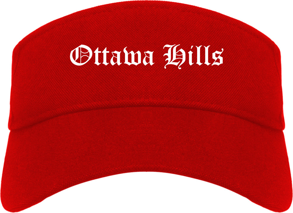 Ottawa Hills Ohio OH Old English Mens Visor Cap Hat Red