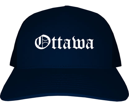 Ottawa Illinois IL Old English Mens Trucker Hat Cap Navy Blue