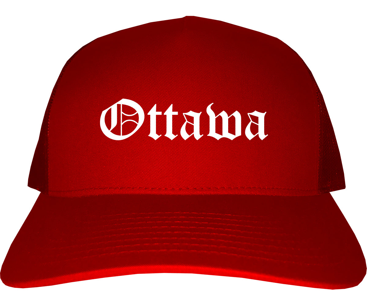 Ottawa Illinois IL Old English Mens Trucker Hat Cap Red