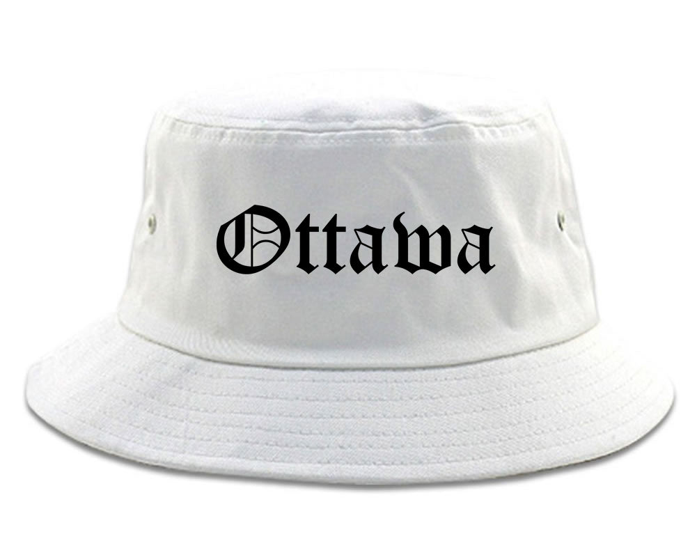 Ottawa Illinois IL Old English Mens Bucket Hat White