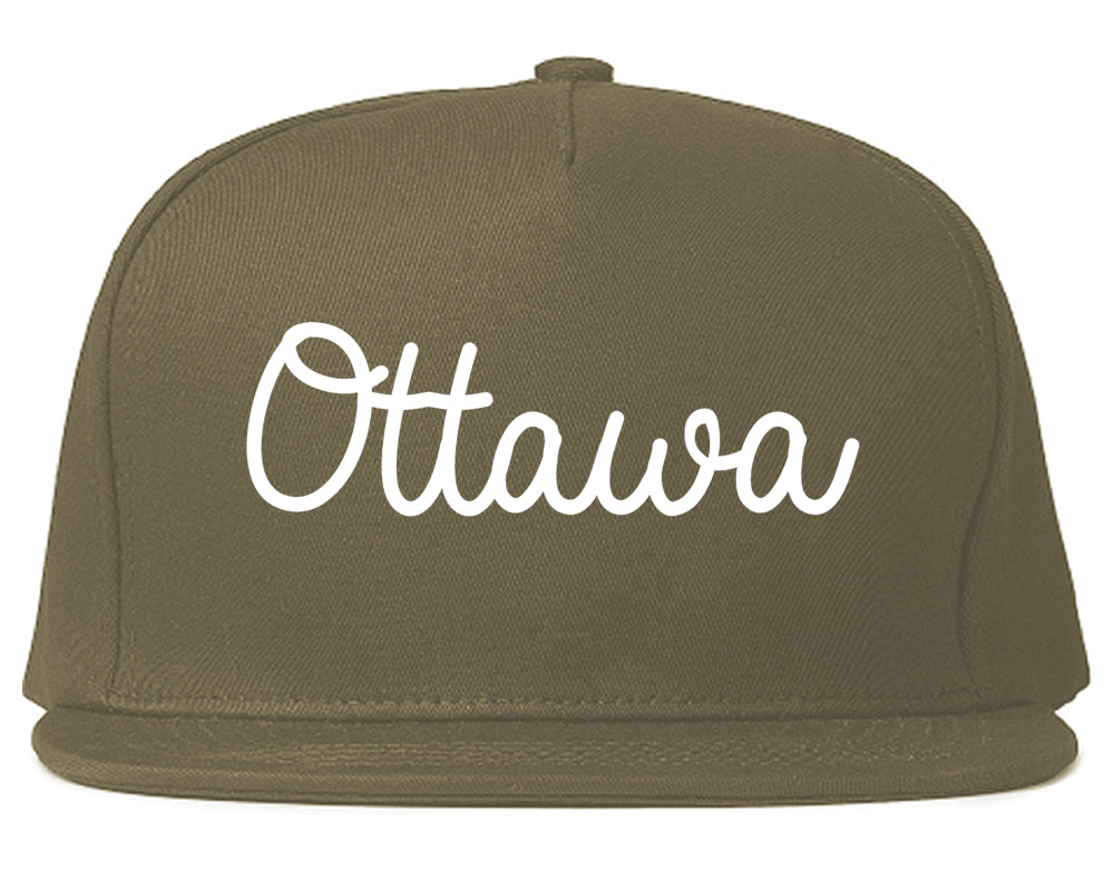 Ottawa Kansas KS Script Mens Snapback Hat Grey