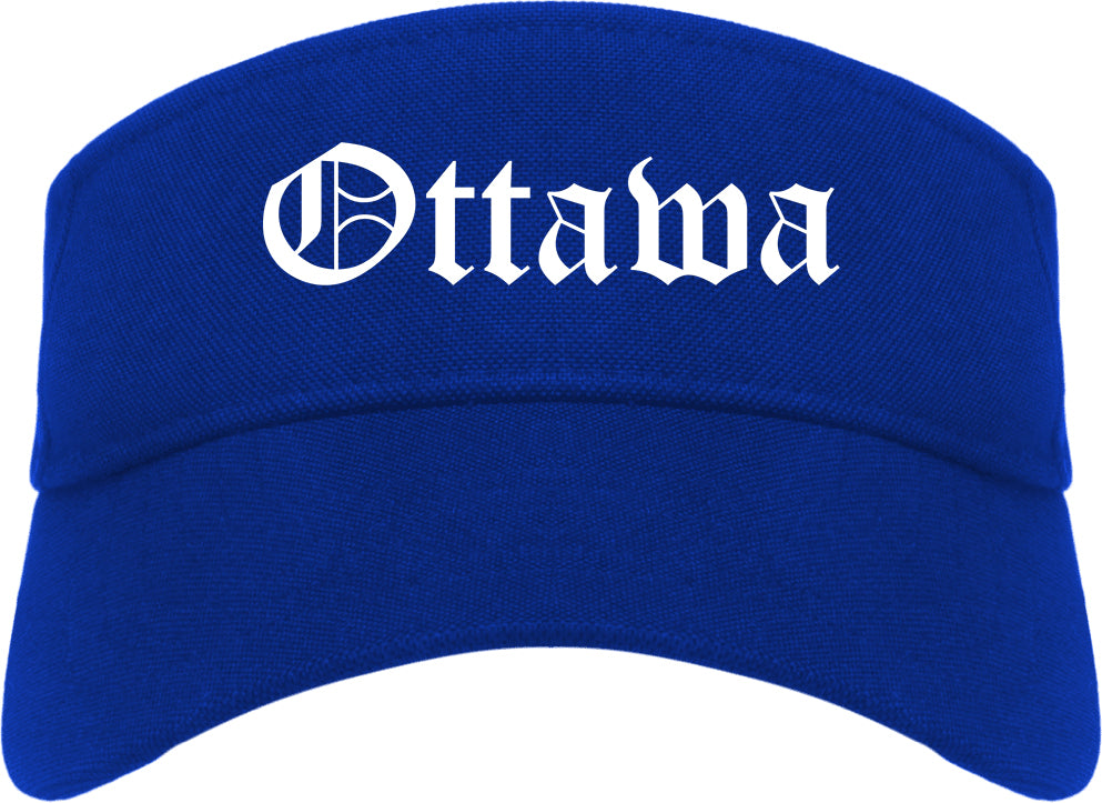 Ottawa Ohio OH Old English Mens Visor Cap Hat Royal Blue