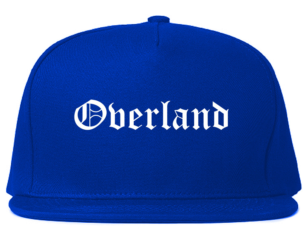 Overland Missouri MO Old English Mens Snapback Hat Royal Blue