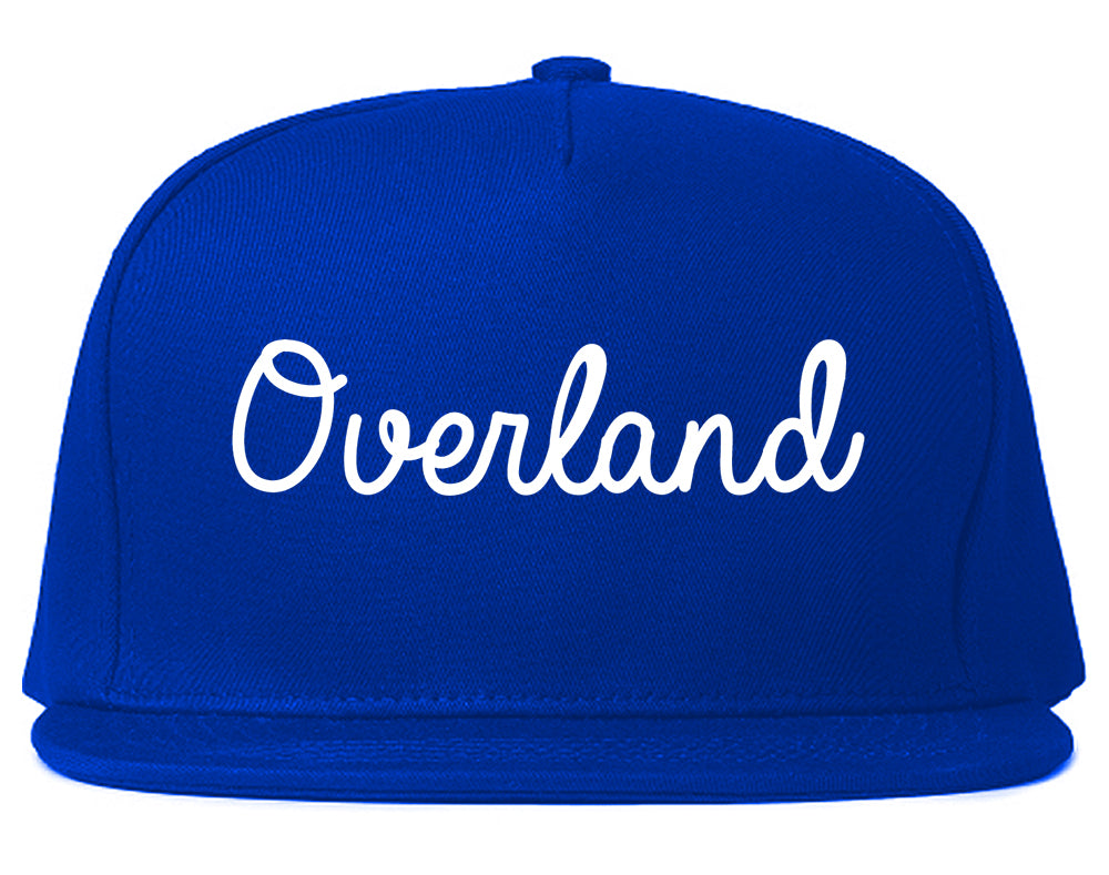 Overland Missouri MO Script Mens Snapback Hat Royal Blue