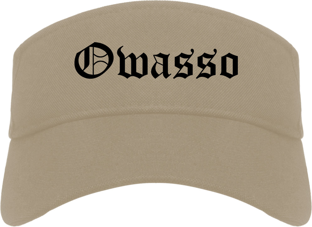 Owasso Oklahoma OK Old English Mens Visor Cap Hat Khaki