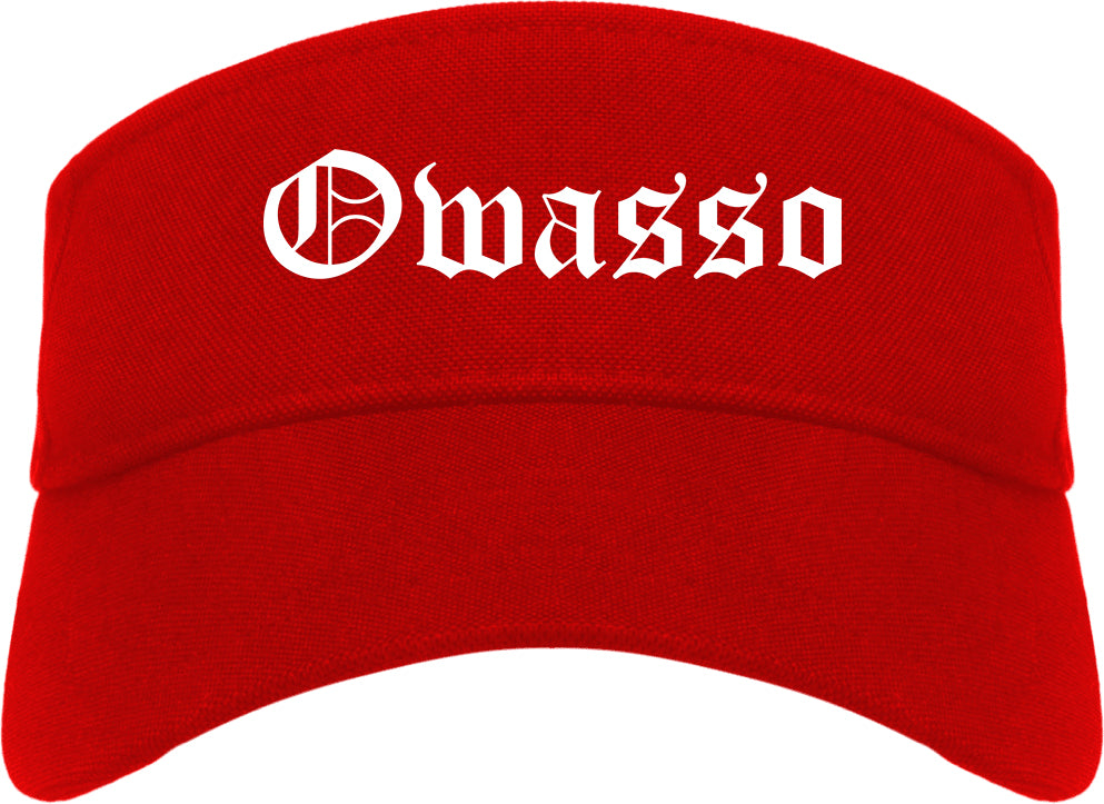 Owasso Oklahoma OK Old English Mens Visor Cap Hat Red