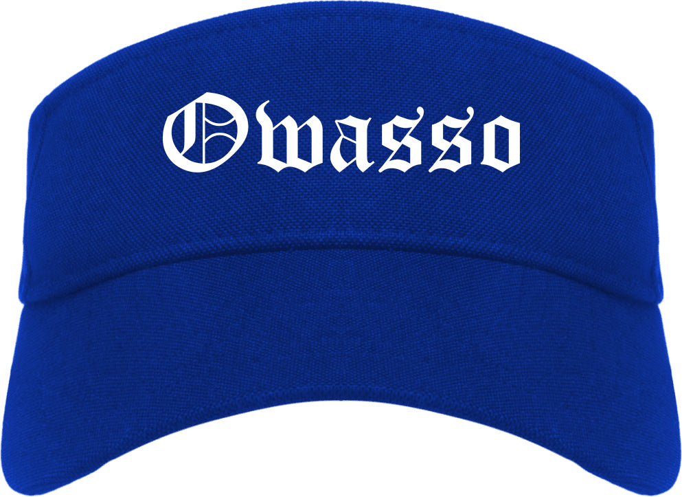 Owasso Oklahoma OK Old English Mens Visor Cap Hat Royal Blue