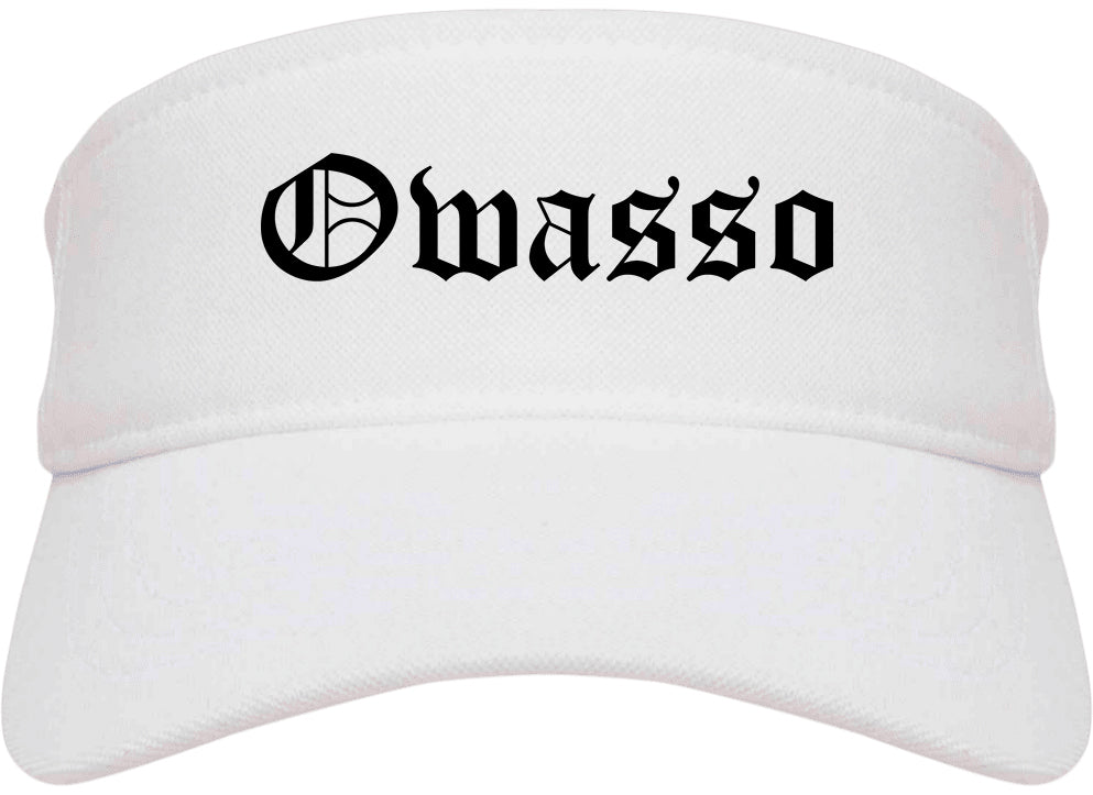 Owasso Oklahoma OK Old English Mens Visor Cap Hat White