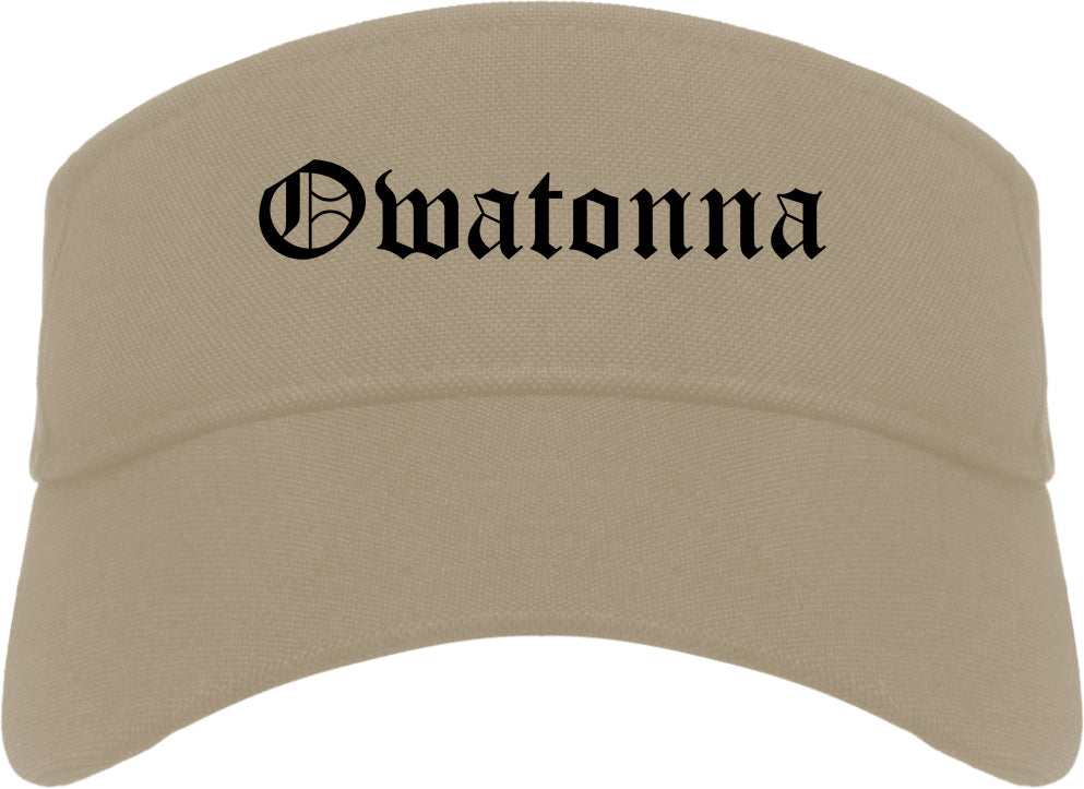 Owatonna Minnesota MN Old English Mens Visor Cap Hat Khaki