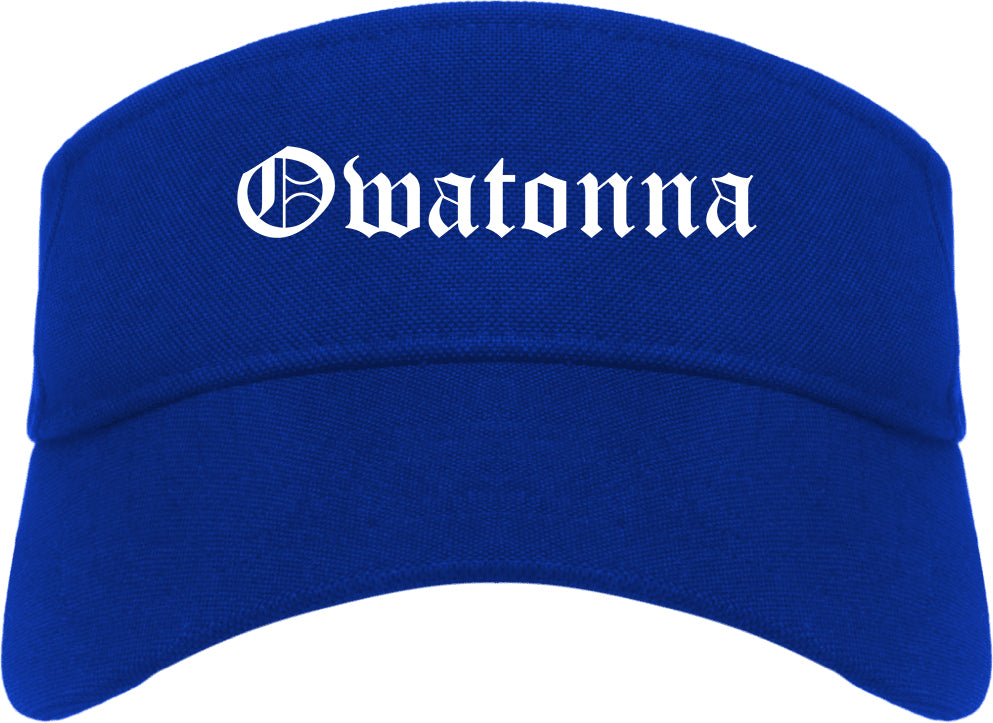 Owatonna Minnesota MN Old English Mens Visor Cap Hat Royal Blue