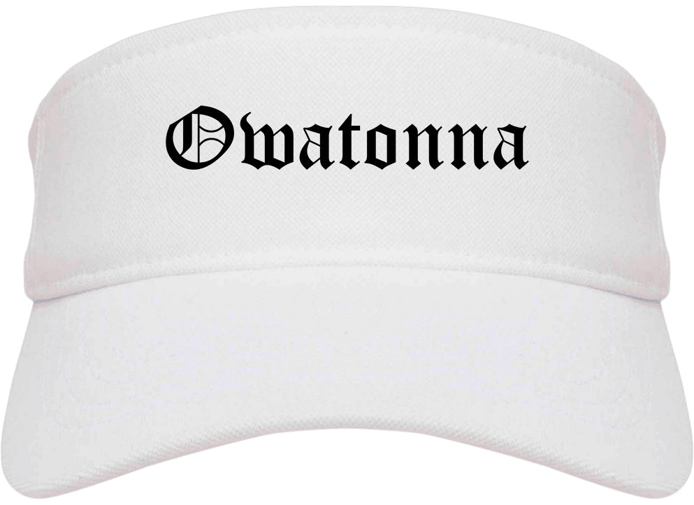 Owatonna Minnesota MN Old English Mens Visor Cap Hat White