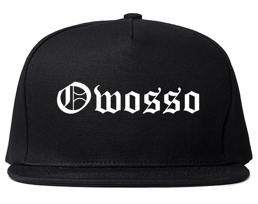 Owosso Michigan MI Old English Mens Snapback Hat Black
