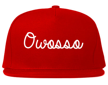 Owosso Michigan MI Script Mens Snapback Hat Red